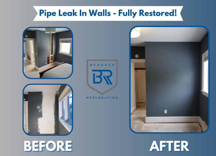 Pipe leak in walls before and after