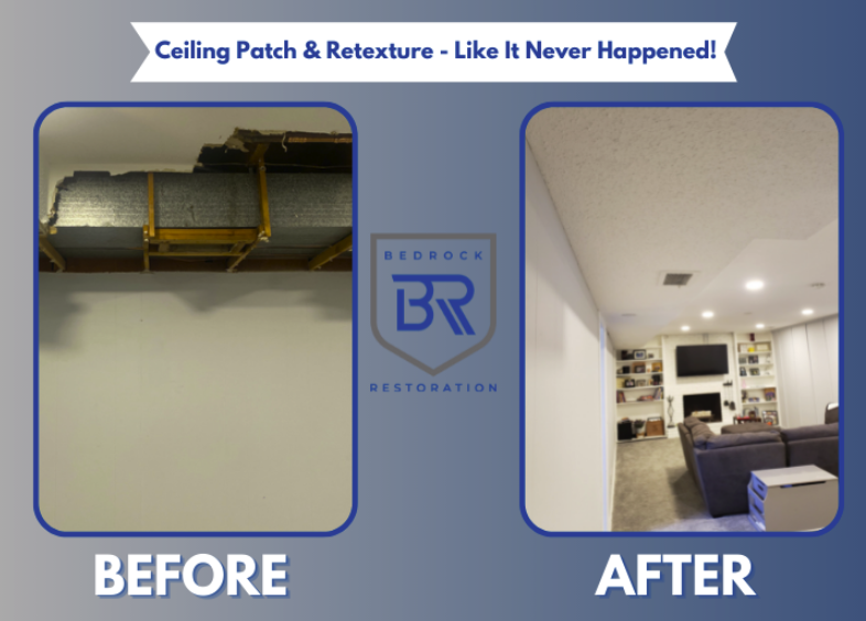 Ceiling patch before and after