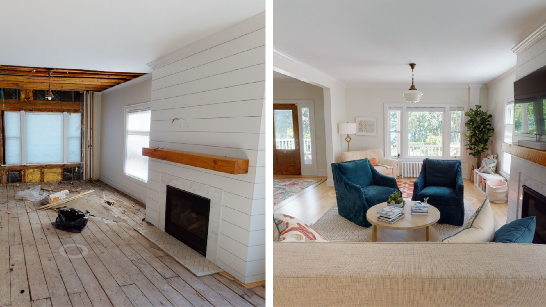 Before-and-after comparison of a living room