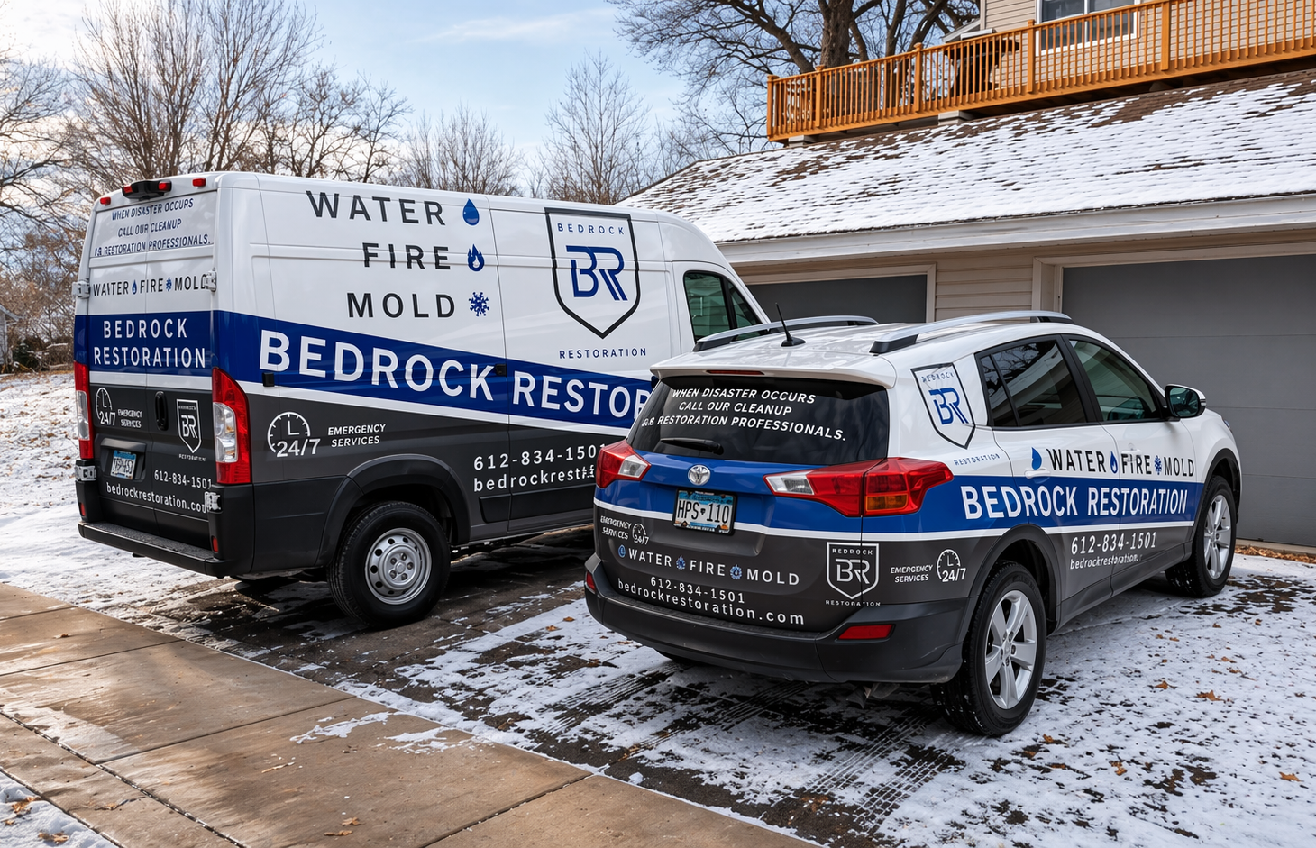 Bedrock Restoration branded service van and SUV